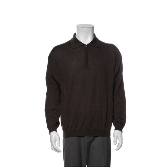 SALVATORE FERRAGAMO Mock Neck Long Sleeve Polo Sweater - Picture 1 of 4